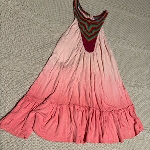 Free People Pink Ombre Women’s Dress with Embroidered Neckline SZ XS